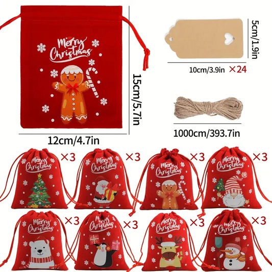 Christmas Red Velvet Drawstring Pouch Set